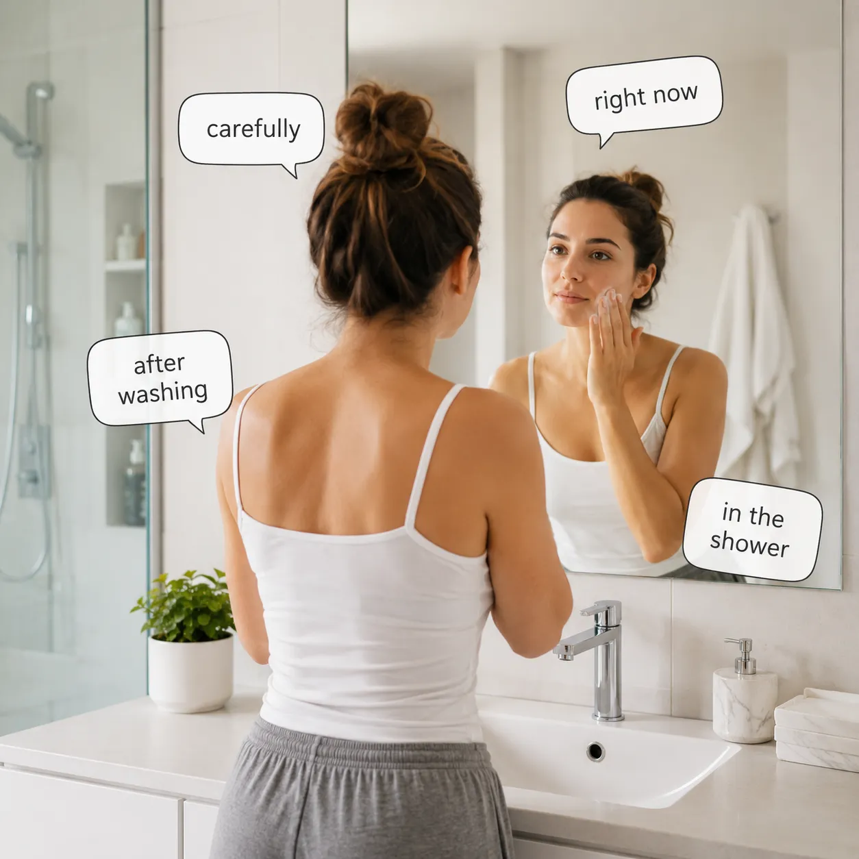 Common bathroom adverbs and phrases