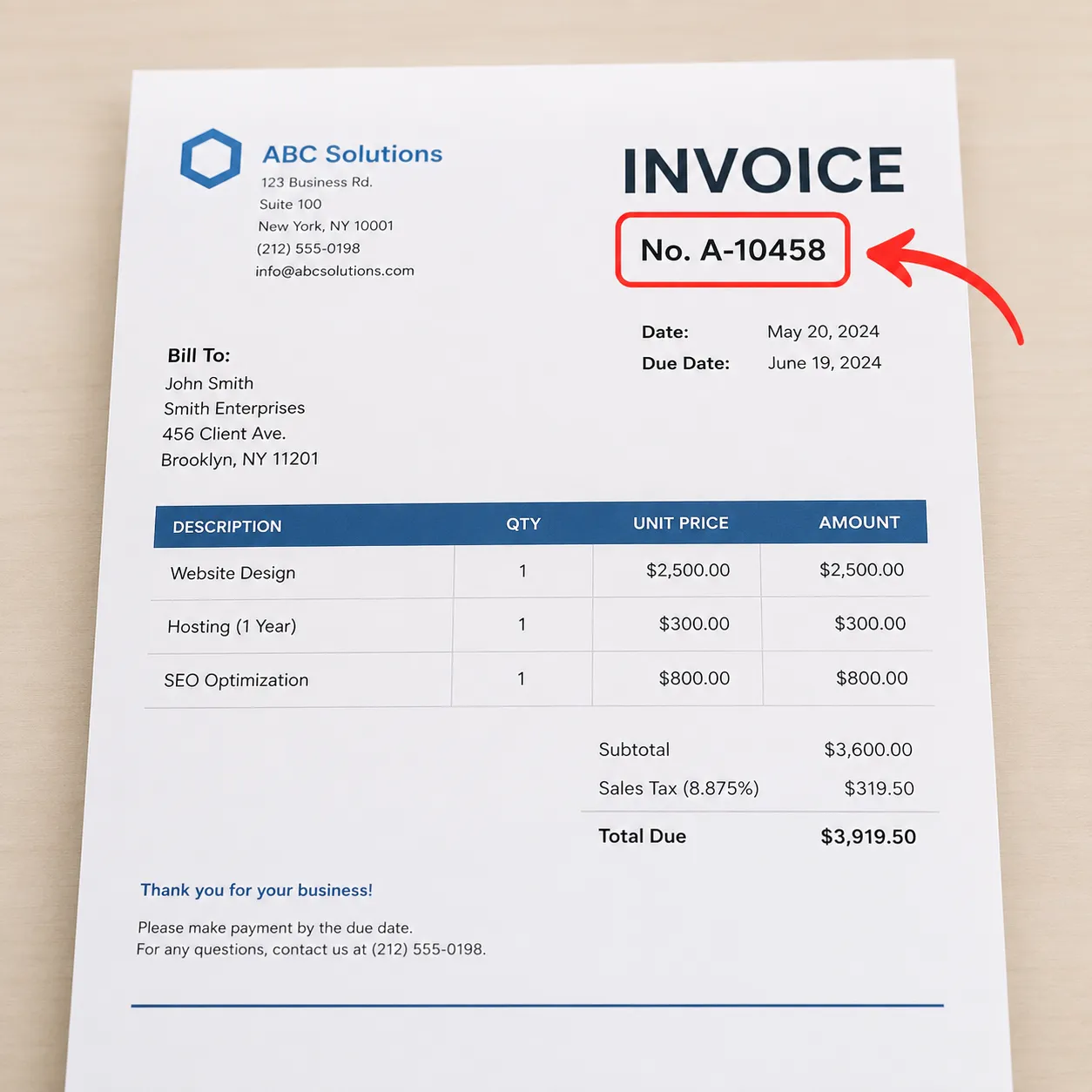 invoice number