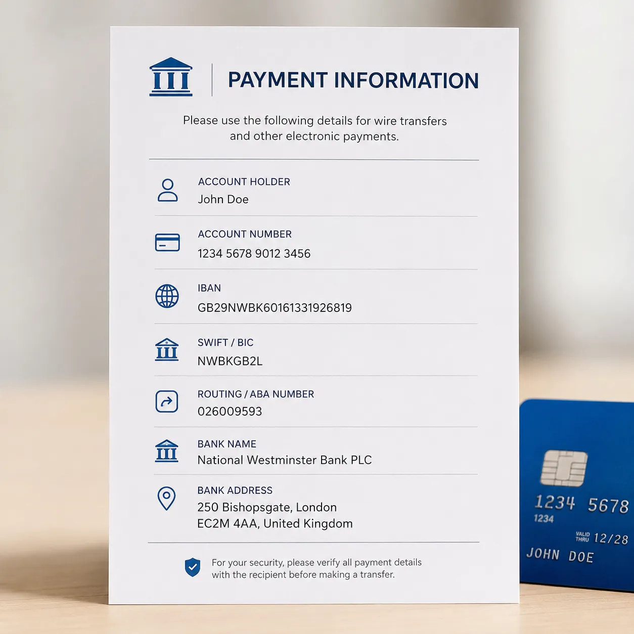 bank details