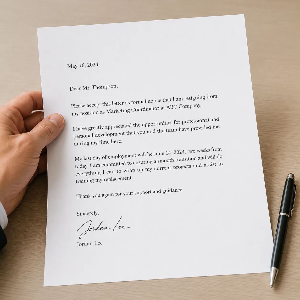 resignation letter