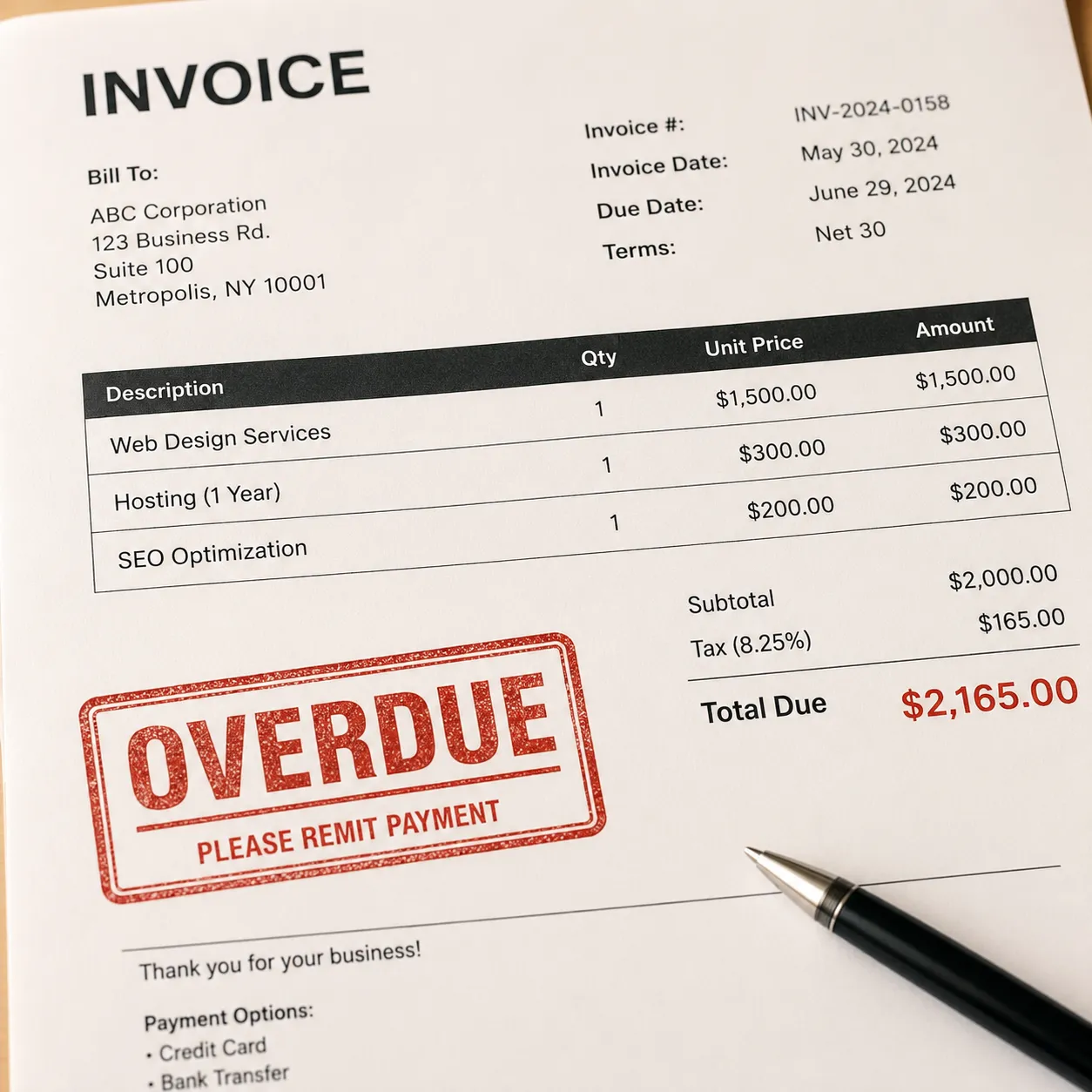 unpaid invoice