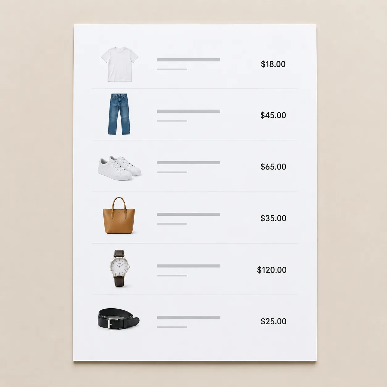 price list