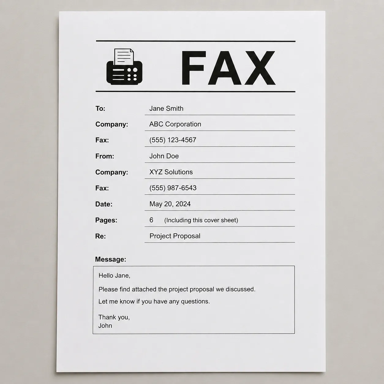 fax cover sheet