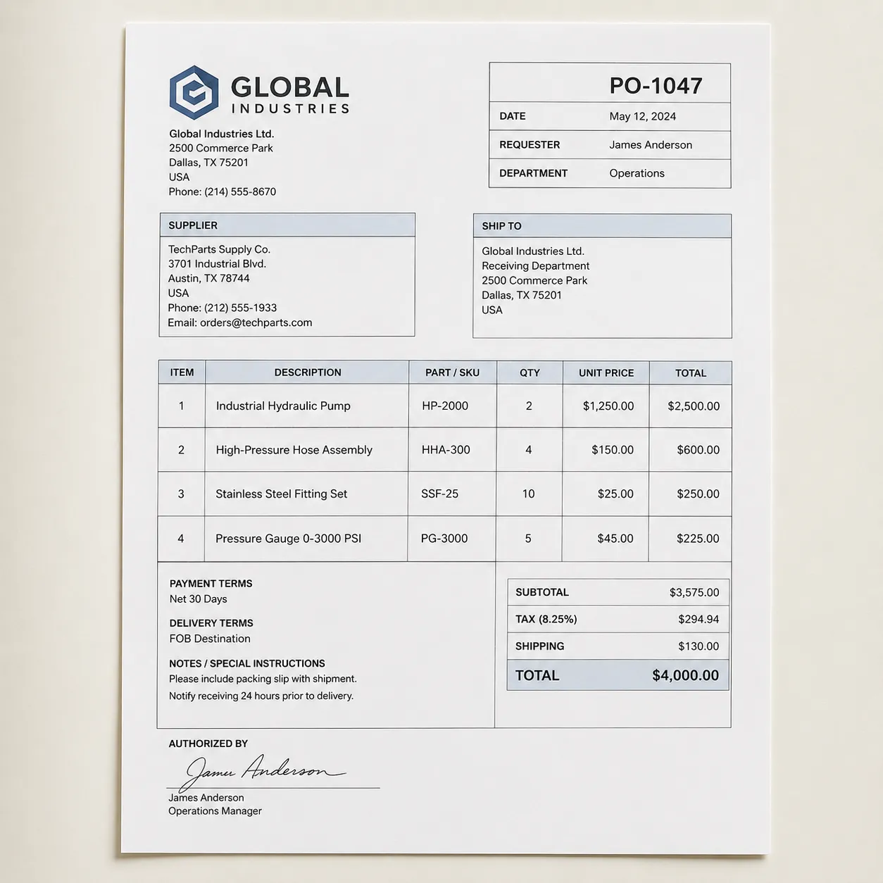 purchase order