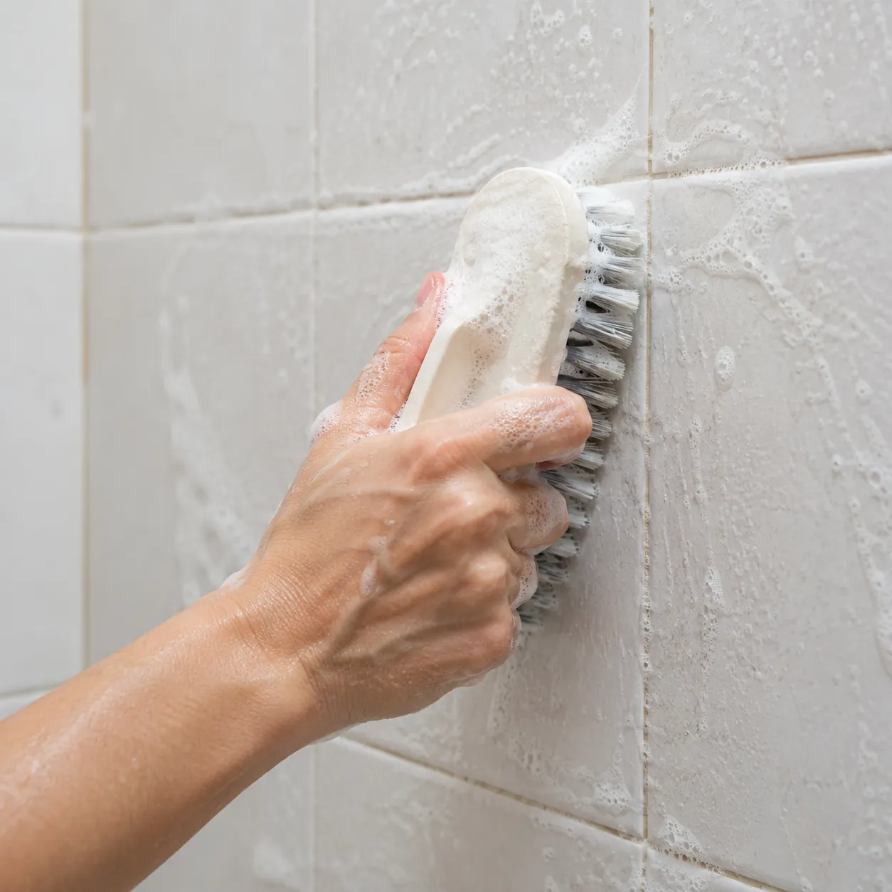 scrub the tiles