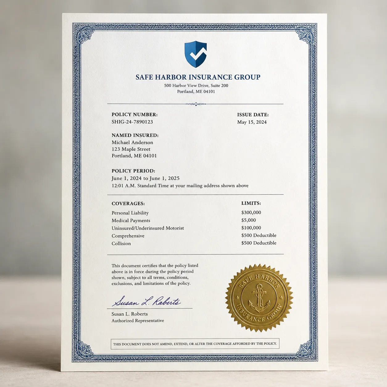 insurance certificate