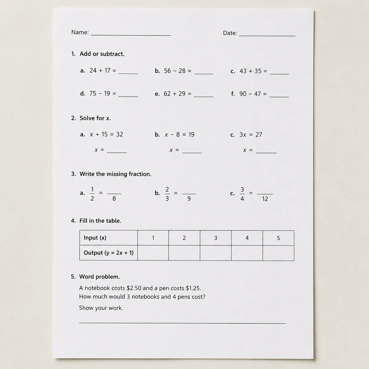 worksheet