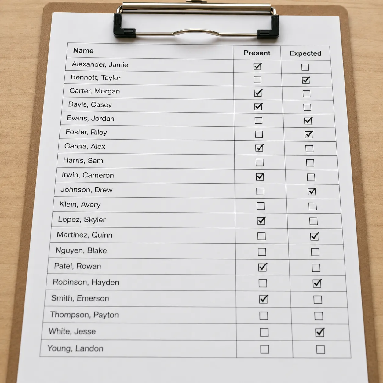 attendance list