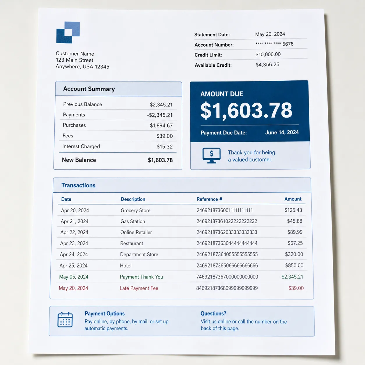 credit card statement
