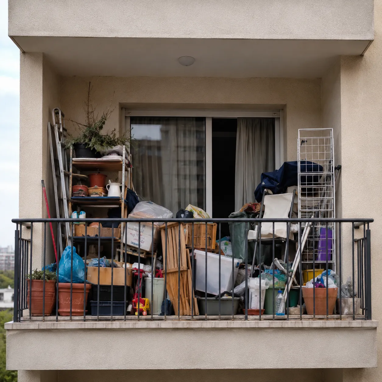cluttered balcony
