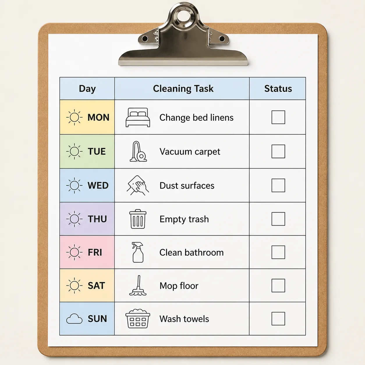 cleaning schedule